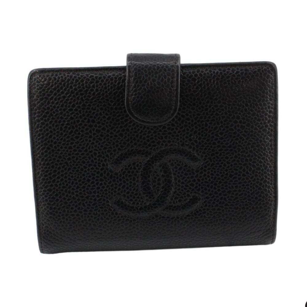 Chanel Vintage Black Caviar Leather Timeless CC French Wallet